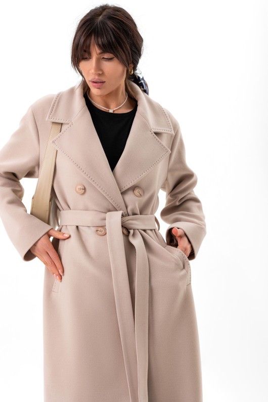 Довге вишукане пальто зі шліцею «Річі» бежевий утеплене