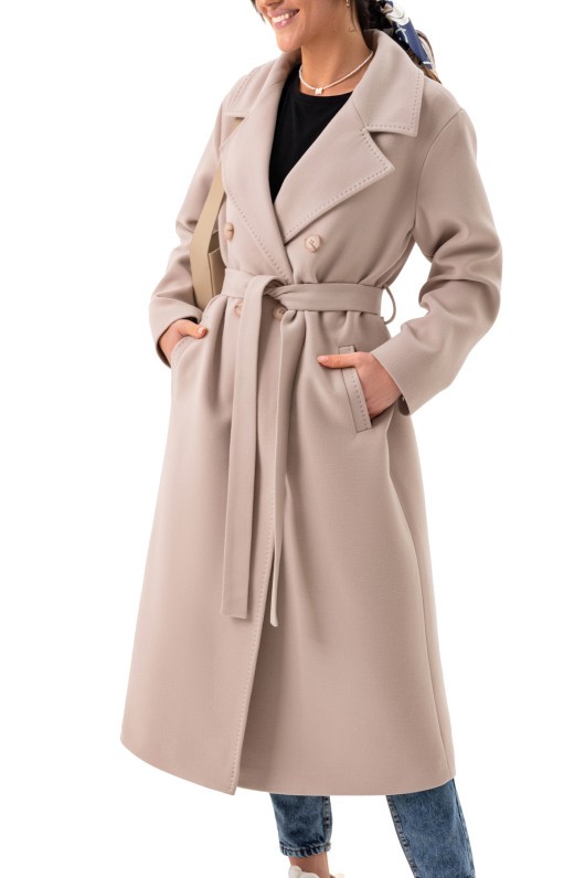 Довге вишукане пальто зі шліцею «Річі» бежевий утеплене