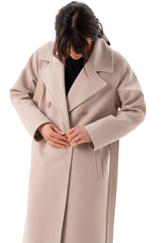 Довге вишукане пальто зі шліцею «Річі» бежевий утеплене