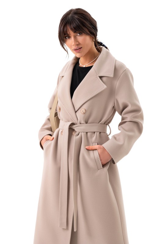 Довге вишукане пальто зі шліцею «Річі» бежевий утеплене