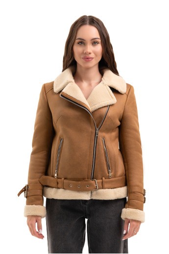 Дубленка Синтия коричнево-белая