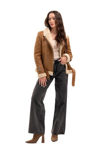 Дубленка Синтия коричнево-белая