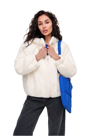 Коротка шубка з капюшоном «Люксі» біла утеплене