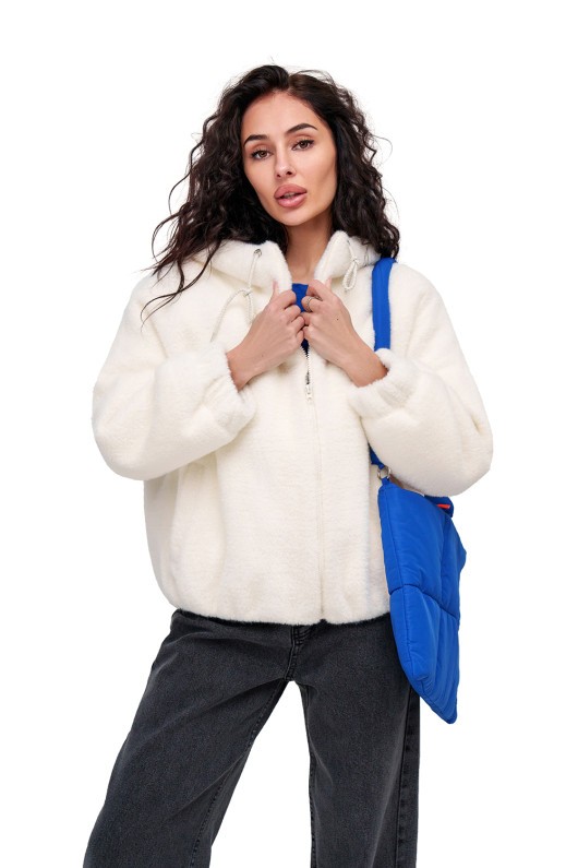 Коротка шубка з капюшоном «Люксі» біла утеплене