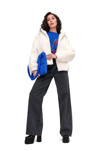 Коротка шубка з капюшоном «Люксі» біла утеплене