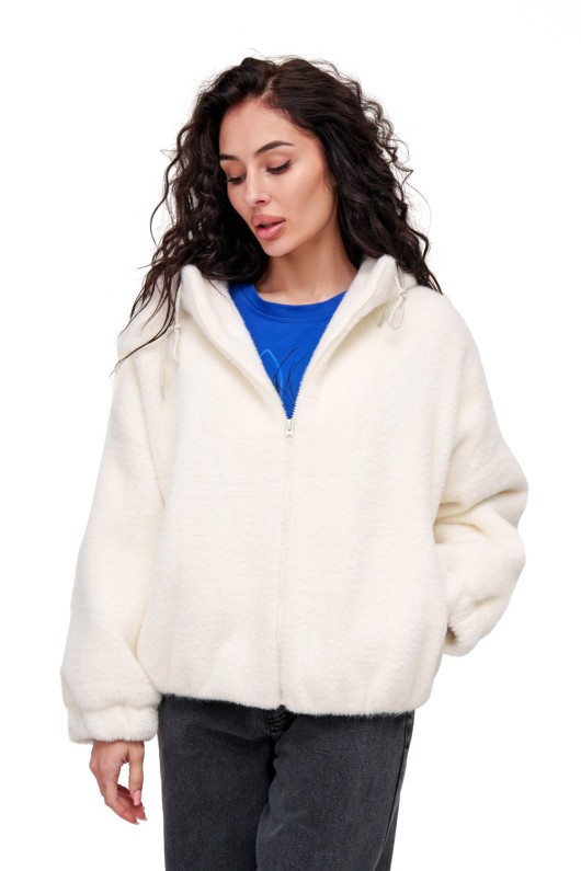 Коротка шубка з капюшоном «Люксі» біла утеплене