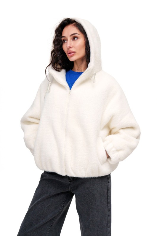 Коротка шубка з капюшоном «Люксі» біла утеплене