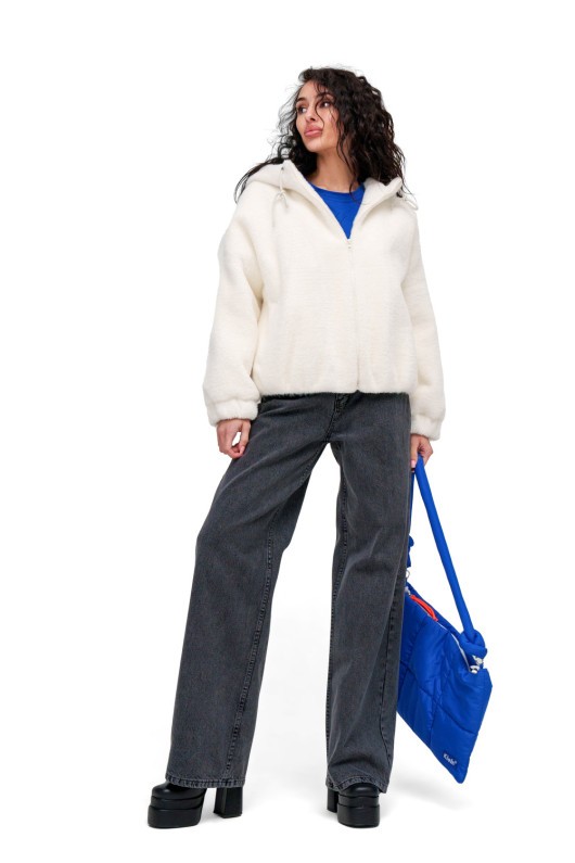 Коротка шубка з капюшоном «Люксі» біла утеплене