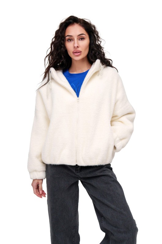 Коротка шубка з капюшоном «Люксі» біла утеплене