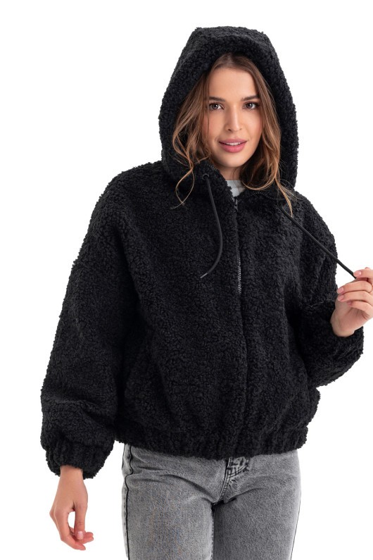 Теплий бомбер з капюшоном «Корі» чорний
