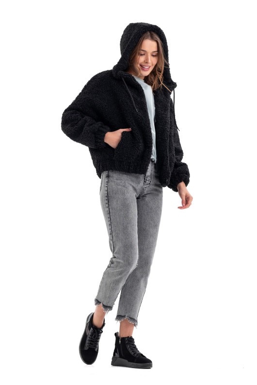 Теплий бомбер з капюшоном «Корі» чорний
