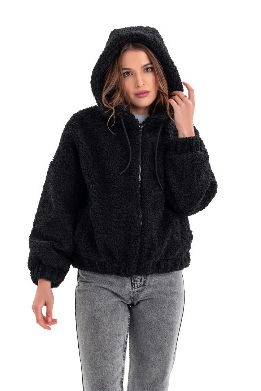 Теплий бомбер з капюшоном «Корі» чорний