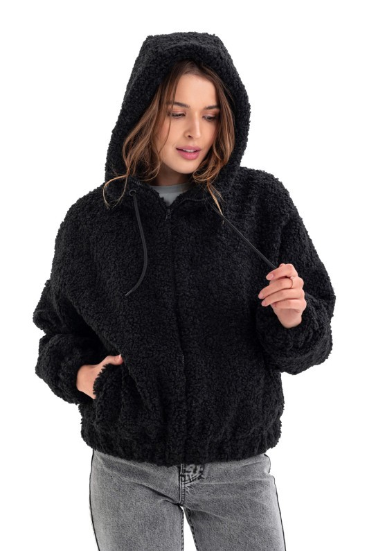 Теплий бомбер з капюшоном «Корі» чорний