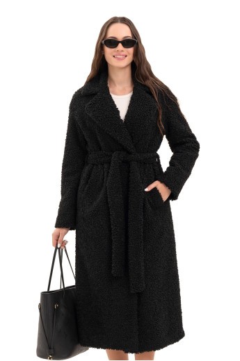 Довга зимова шуба еко барашек «Меді» чорна утеплене