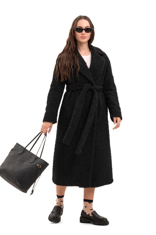 Довга зимова шуба еко барашек «Меді» чорна утеплене