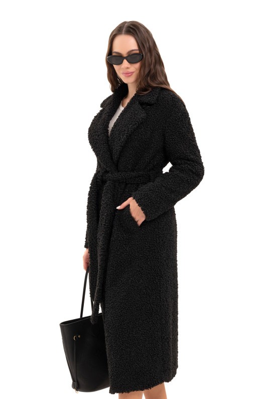 Довга зимова шуба еко барашек «Меді» чорна утеплене
