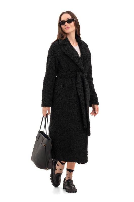 Довга зимова шуба еко барашек «Меді» чорна утеплене