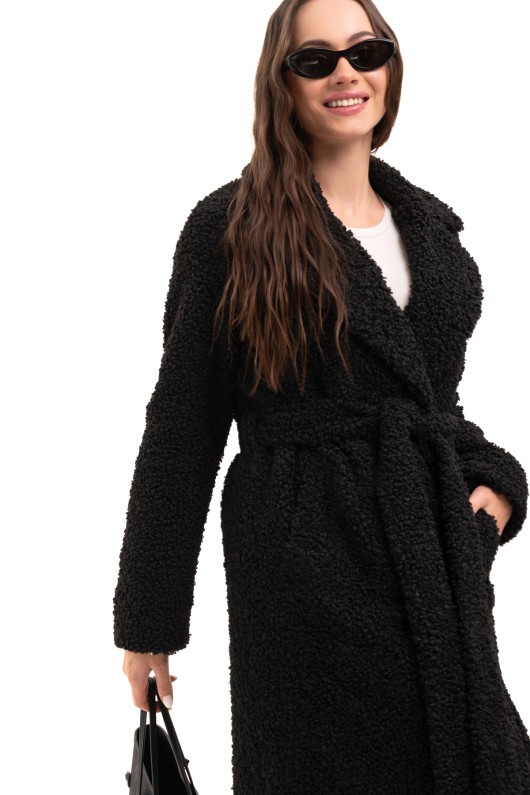 Довга зимова шуба еко барашек «Меді» чорна утеплене