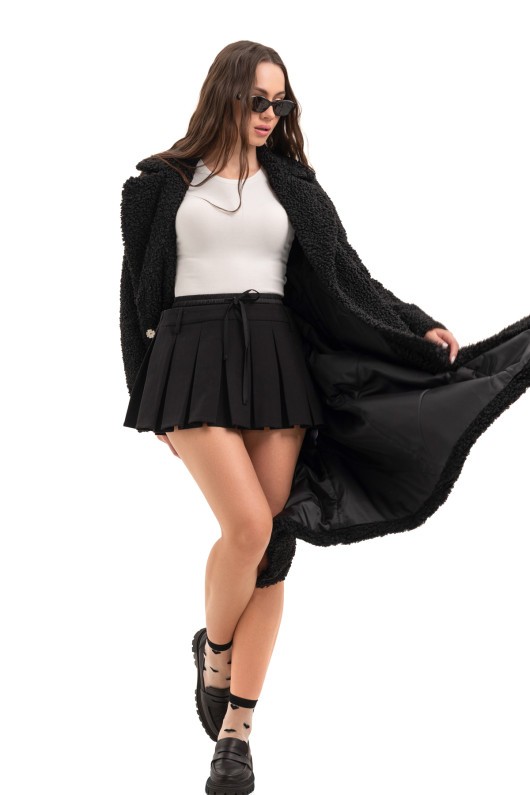 Довга зимова шуба еко барашек «Меді» чорна утеплене