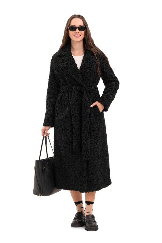 Довга зимова шуба еко барашек «Меді» чорна утеплене