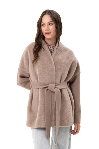 Коротке пальто з поясом «Ріна» бежеве