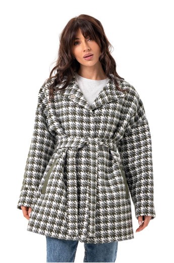 Оверсайз пальто з візерунком «Лайла» сіро-зелене