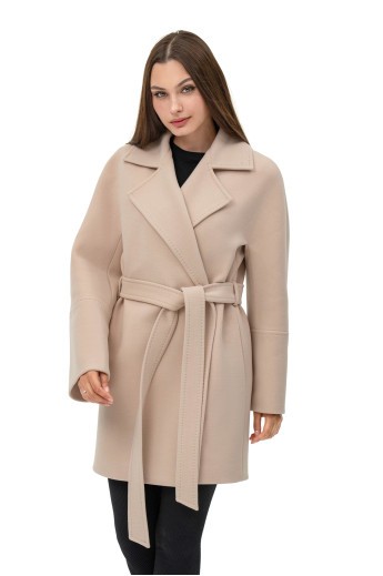 Коротке пальто на запах «Ема» бежевий