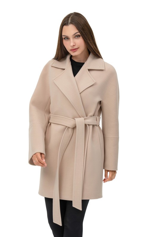 Коротке пальто на запах «Ема» бежевий