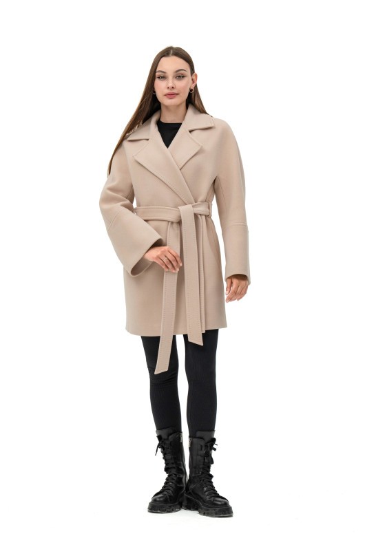 Коротке пальто на запах «Ема» бежевий