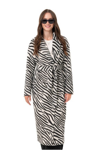 Довге пальто із еко хутра з принтом «Марсія» чорно-біла зебра