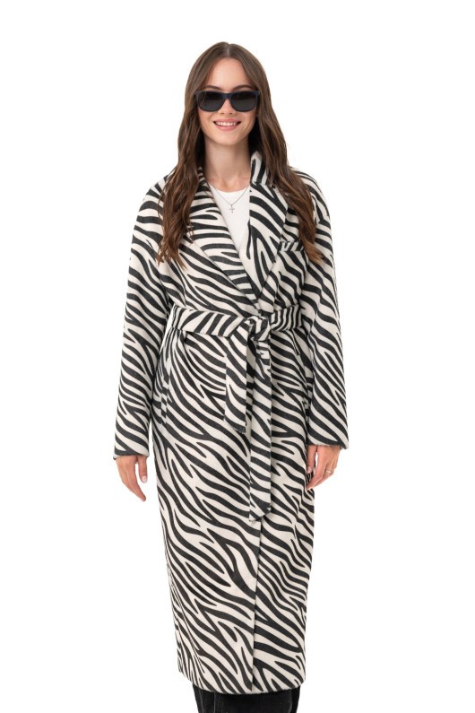 Довге пальто із еко хутра з принтом «Марсія» чорно-біла зебра