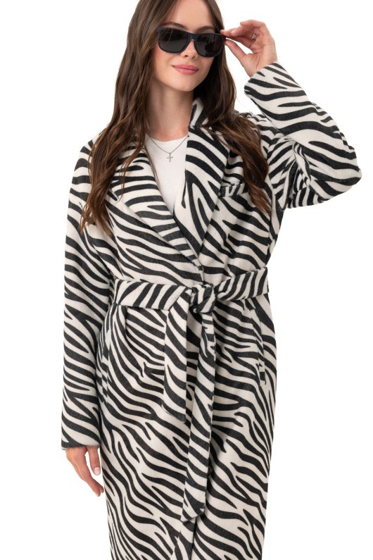 Довге пальто із еко хутра з принтом «Марсія» чорно-біла зебра