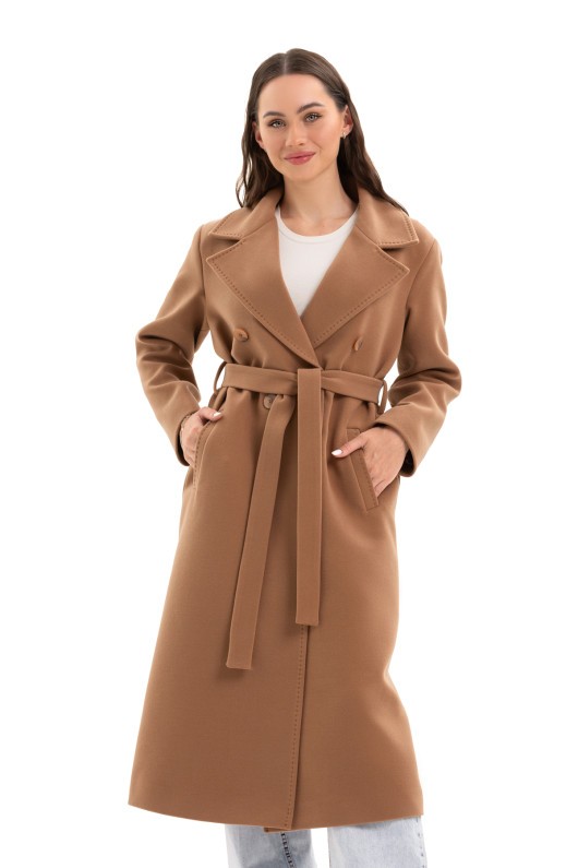 Довге вишукане пальто зі шліцею «Річі» кемел утеплене
