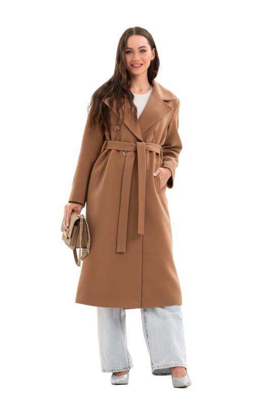 Довге вишукане пальто зі шліцею «Річі» кемел утеплене