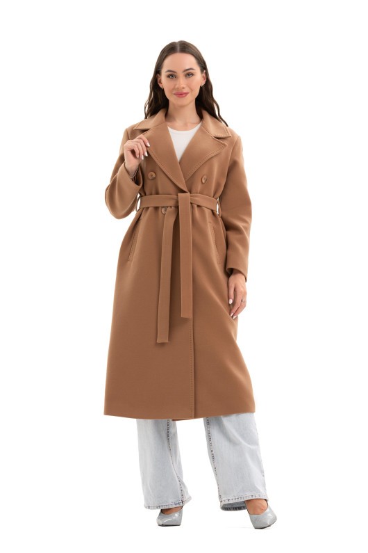 Довге вишукане пальто зі шліцею «Річі» кемел утеплене