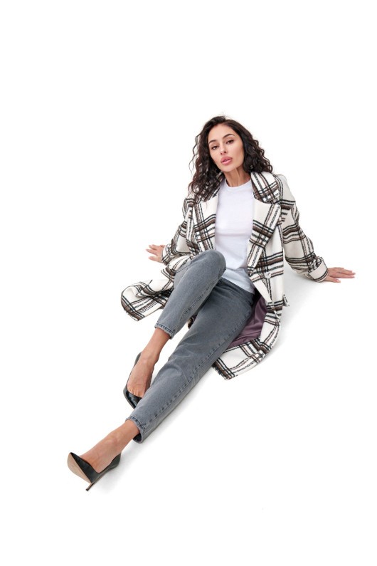 Легке оверсайз пальто «Жанет» біло-коричневе