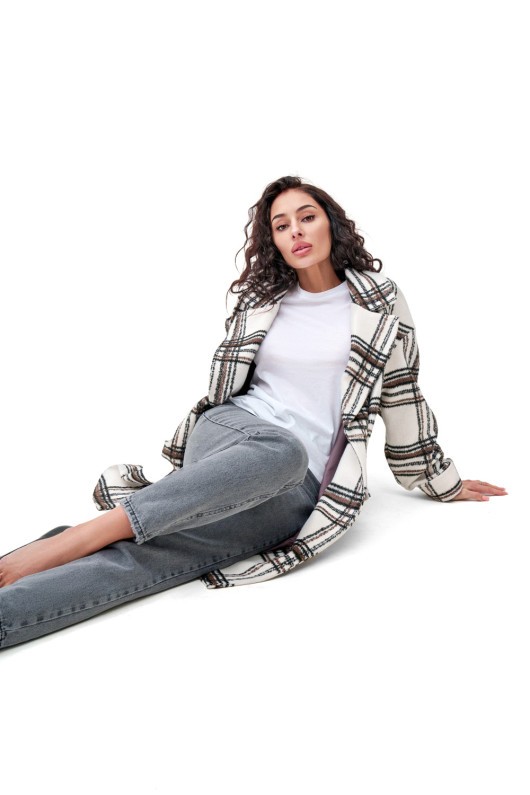 Легке оверсайз пальто «Жанет» біло-коричневе