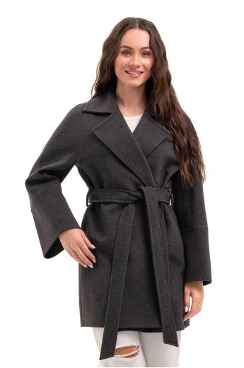 Коротке пальто на запах «Ема» графіт