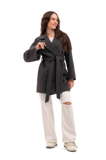 Коротке пальто на запах «Ема» графіт