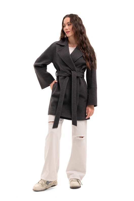 Коротке пальто на запах «Ема» графіт