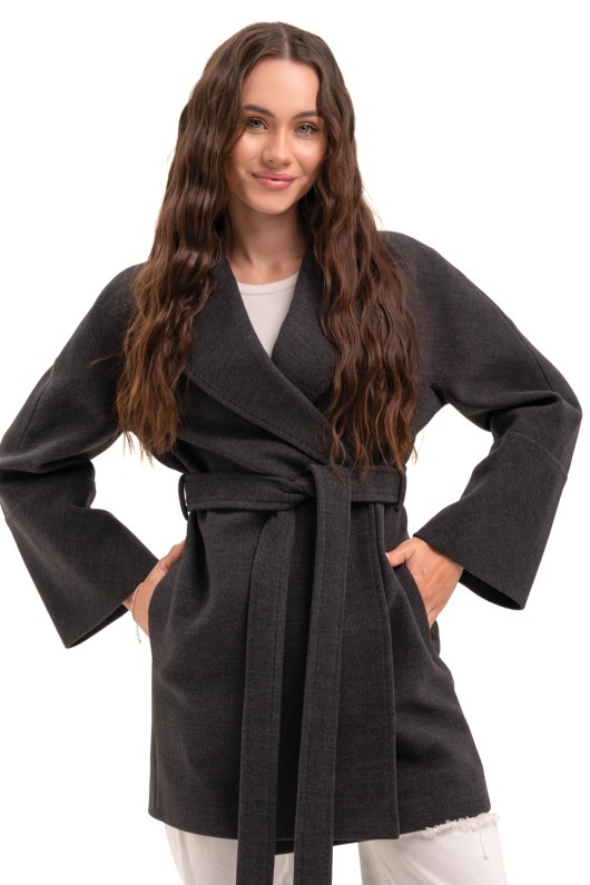 Коротке пальто на запах «Ема» графіт