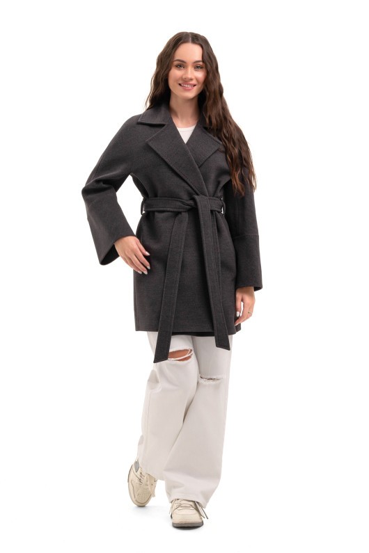 Коротке пальто на запах «Ема» графіт