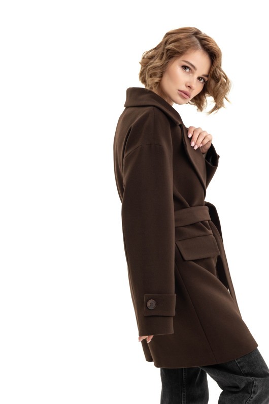 Пальто зі складкрю на спинці «Пош» шоколадне