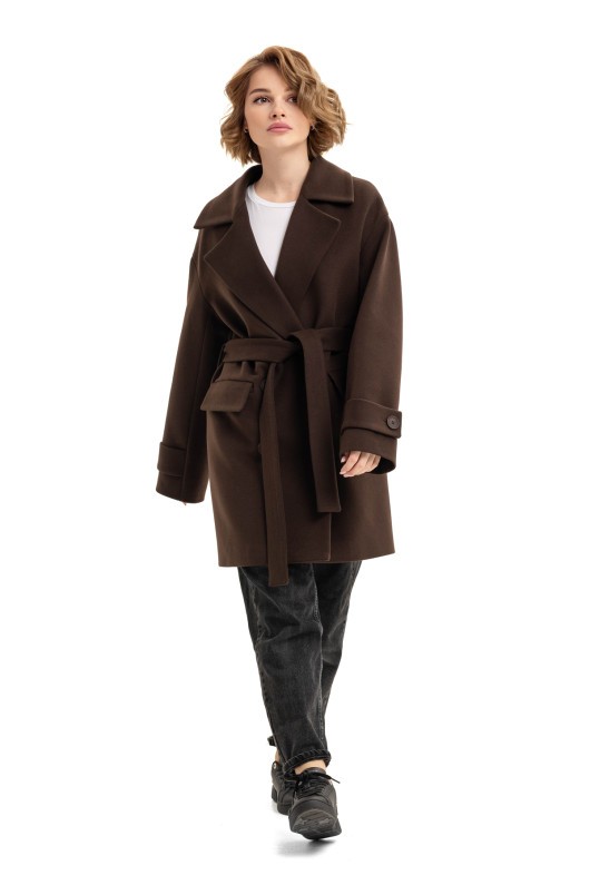 Пальто зі складкрю на спинці «Пош» шоколадне