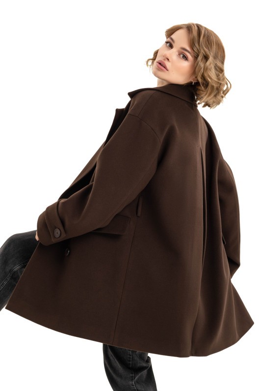 Пальто зі складкрю на спинці «Пош» шоколадне