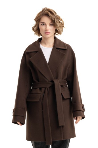 Пальто зі складкрю на спинці «Пош» шоколадне