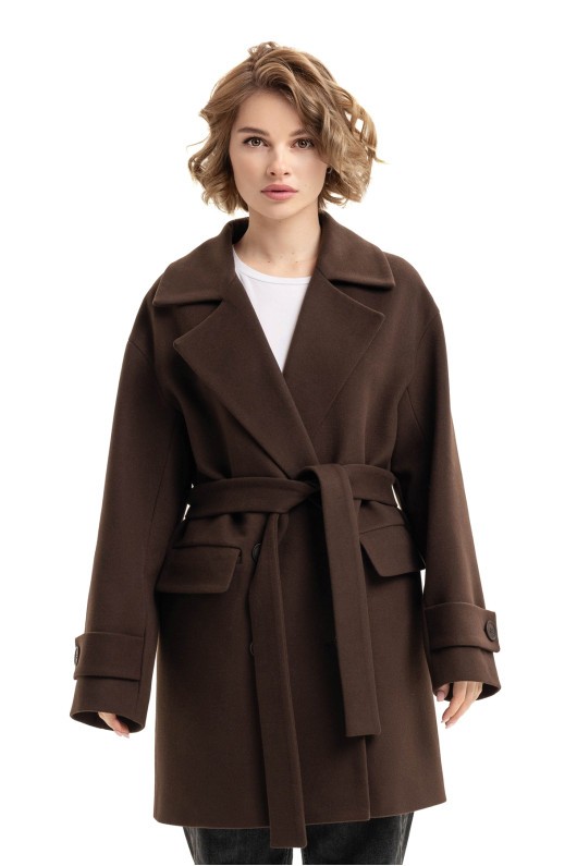 Пальто зі складкрю на спинці «Пош» шоколадне