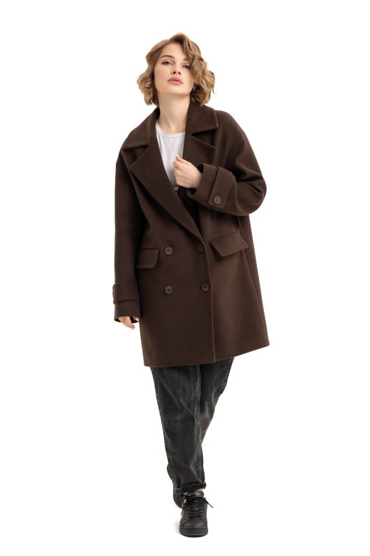 Пальто зі складкрю на спинці «Пош» шоколадне