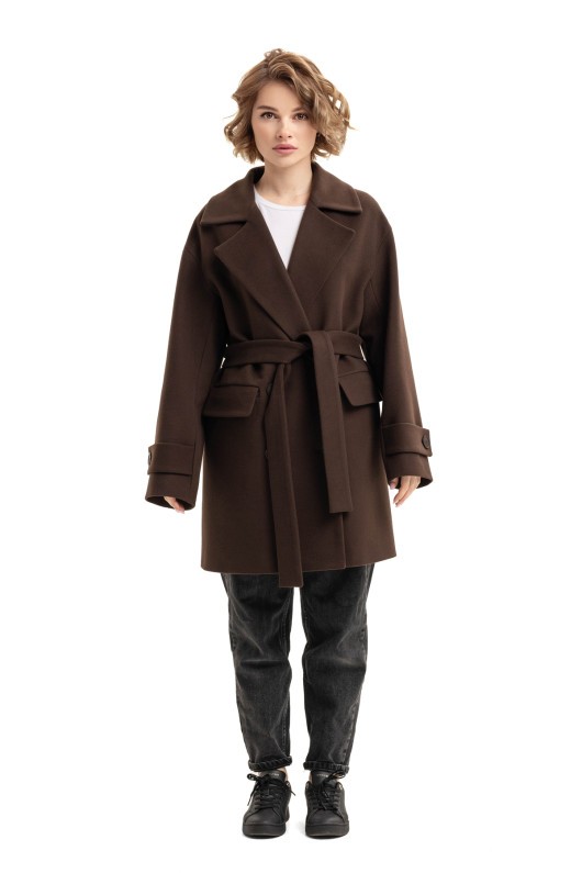 Пальто зі складкрю на спинці «Пош» шоколадне