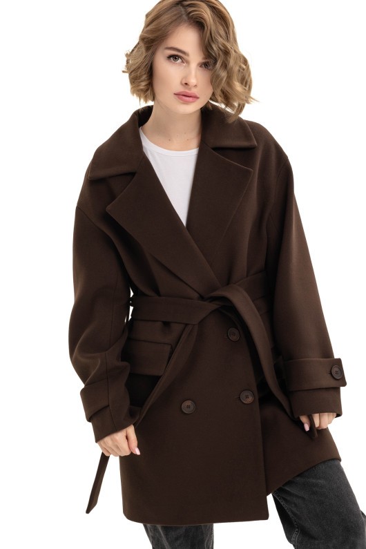 Пальто зі складкрю на спинці «Пош» шоколадне